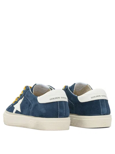 Golden Goose Low-top May Sneakers In Blue Suede And White Leather In Blue
