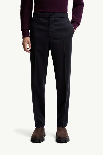 Moncler Pantalon En Gabardine De Laine Mélangée In Blue