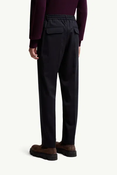 Moncler Pantalon En Gabardine De Laine Mélangée In Blue