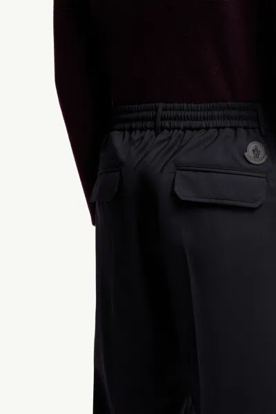 Moncler Pantalon En Gabardine De Laine Mélangée In Blue
