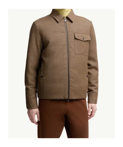 Moncler Houndstooth-pattern Zip-front Jacket In Brown