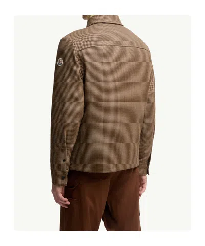 Moncler Houndstooth-pattern Zip-front Jacket In Brown