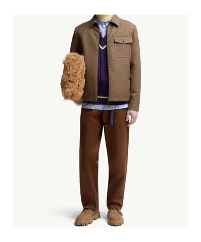 Moncler Houndstooth-pattern Zip-front Jacket In Brown
