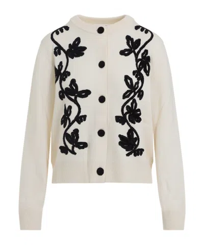 Jil Sander Long Sleeves Cardigan Velvet Embroidery In White