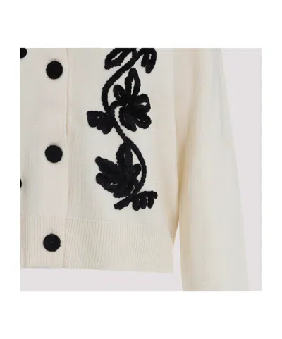 Jil Sander Long Sleeves Cardigan Velvet Embroidery In White