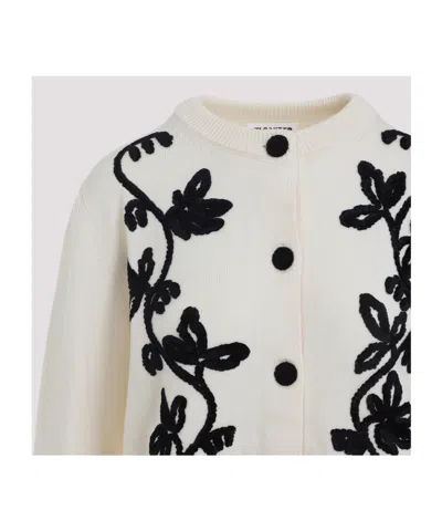 Jil Sander Long Sleeves Cardigan Velvet Embroidery In White