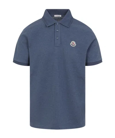 Moncler Blue Tricol-trimmed Pique Polo Shirt