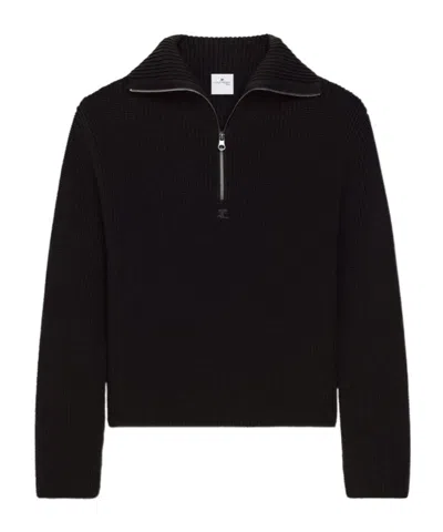 Courrèges Crewneck Wool Sweater V-neck In Black