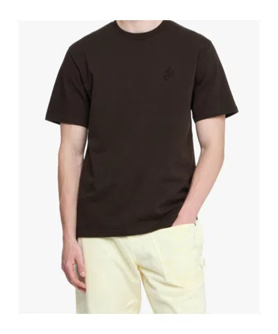 Jw Anderson Anchor Embroidered Cotton T-shirt In Brown