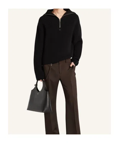 Courrèges Crewneck Wool Sweater V-neck In Black