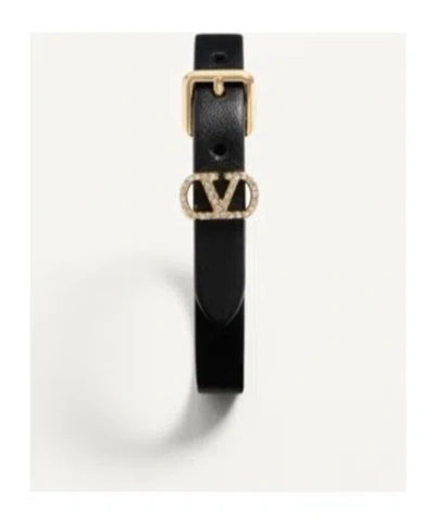Valentino Leather Ovalette Bracelet Gold-tone Buckle In Black