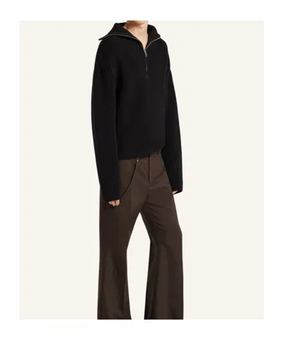 Courrèges Crewneck Wool Sweater V-neck In Black