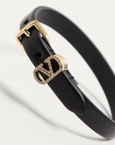 Valentino Leather Ovalette Bracelet Gold-tone Buckle In Black
