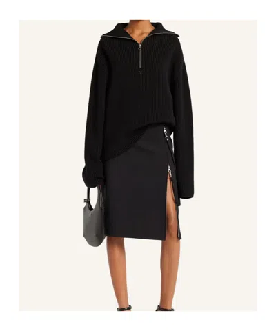 Courrèges Crewneck Wool Sweater V-neck In Black