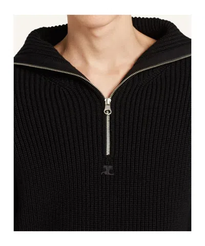 Courrèges Crewneck Wool Sweater V-neck In Black