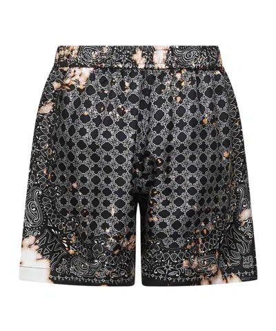 Amiri Silk Bermudas With Pattern And Adjustable Waistband In Gray