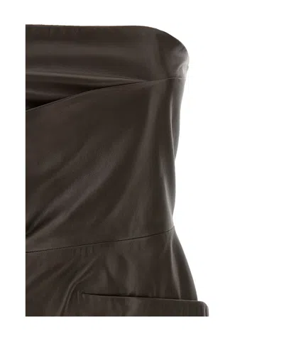 Attico Strapless Leather Dress With Layered Textured Finish In Brown