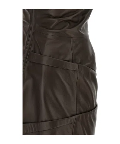Attico Strapless Leather Dress With Layered Textured Finish In Brown