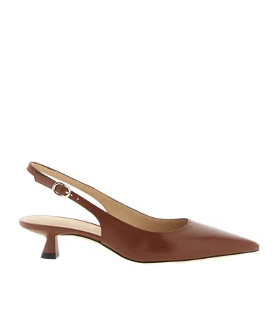 Stuart Weitzman Sculpted Buckle Kitten Heel Slingback Pumps In Brown