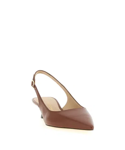 Stuart Weitzman Sculpted Buckle Kitten Heel Slingback Pumps In Brown