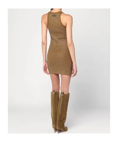 Attico Military Green Mini Dress With Rhinestones In Brown