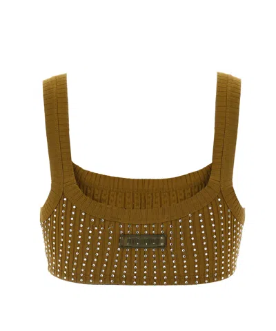 Attico Crystal Square Neckline Sleeveless Cropped Top In Green