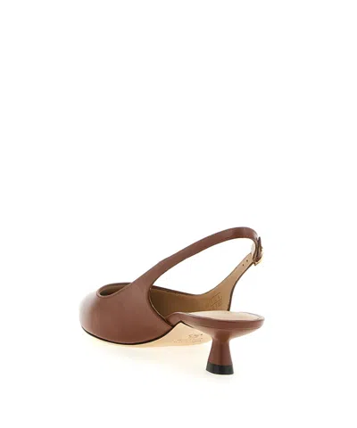 Stuart Weitzman Sculpted Buckle Kitten Heel Slingback Pumps In Brown