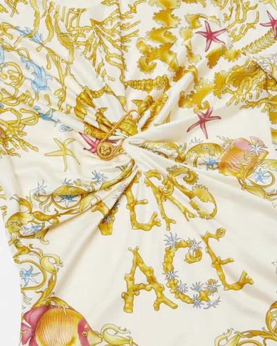 Versace Underwater Barocco Safety Pin Gathered Top In Yellow