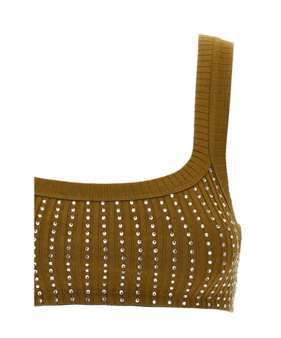 Attico Crystal Square Neckline Sleeveless Cropped Top In Green