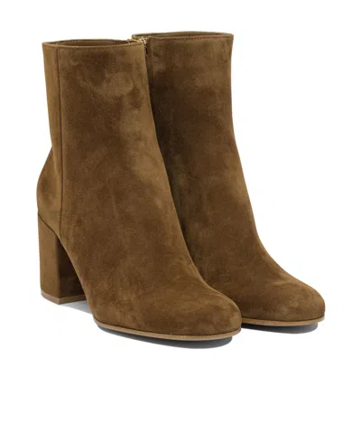 Gianvito Rossi Block Heel Suede Ankle Boots In Brown