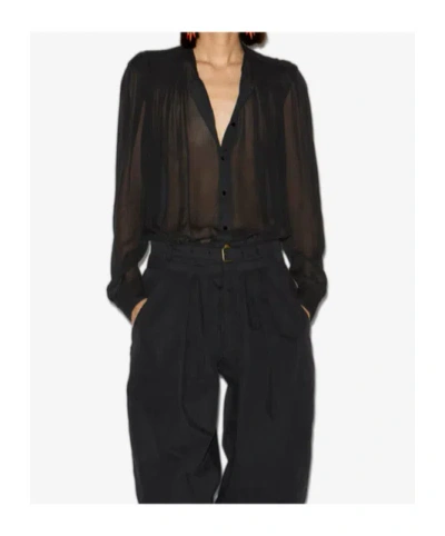 Isabel Marant Étoile Noeline Blouse Viscose Crepe Sheer Pleated In Black