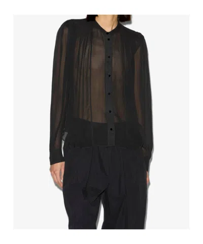 Isabel Marant Étoile Noeline Blouse Viscose Crepe Sheer Pleated In Black