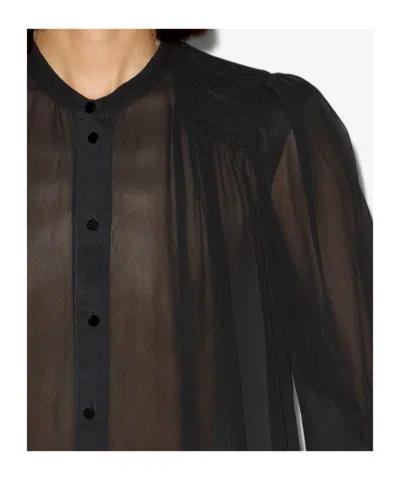 Isabel Marant Étoile Noeline Blouse Viscose Crepe Sheer Pleated In Black