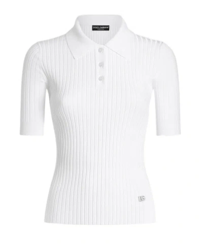 Dolce & Gabbana Ribbed Polo Top In White