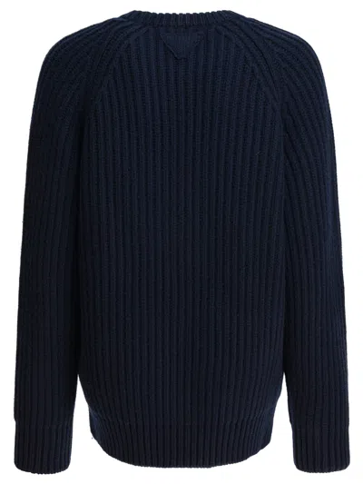 Prada Wool Blend Sweater With Safety Pin Detail In Blue