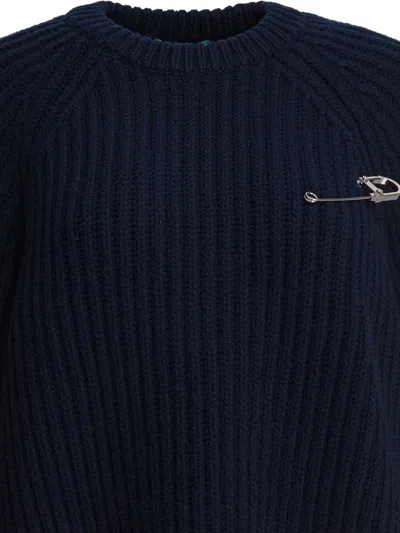 Prada Wool Blend Sweater With Safety Pin Detail In Blue