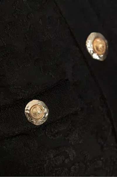 Balmain Black Dress With Pointed Collar And Logo Buttons On The Front In Brown