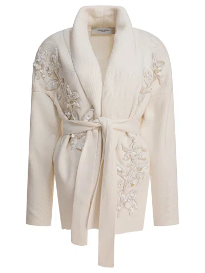 Golden Goose Belted Knitted Cardigan In White