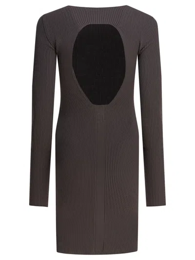 Rick Owens Ribbed Open-back Midi Dress In Gray