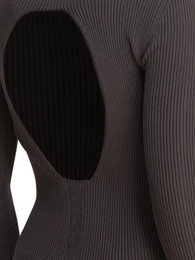 Rick Owens Ribbed Open-back Midi Dress In Gray