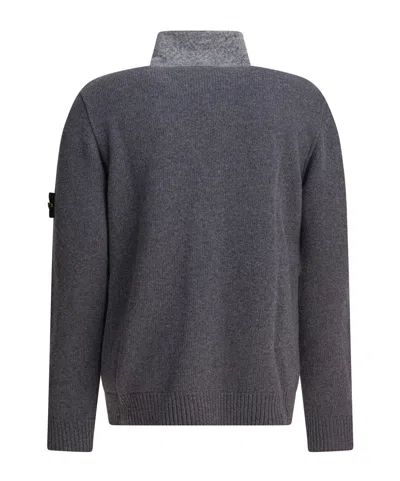 Stone Island Knit Button-up Jumper In Lamb Wool And Nylon Blend In Gray