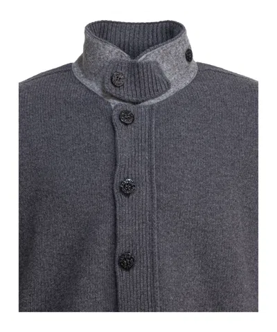 Stone Island Knit Button-up Jumper In Lamb Wool And Nylon Blend In Gray