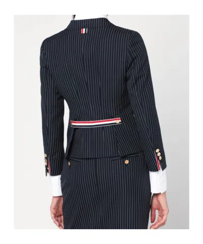 Thom Browne Navy Pinstripe Wool Blazer In Gray