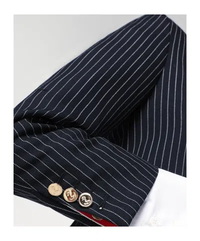 Thom Browne Navy Pinstripe Wool Blazer In Gray