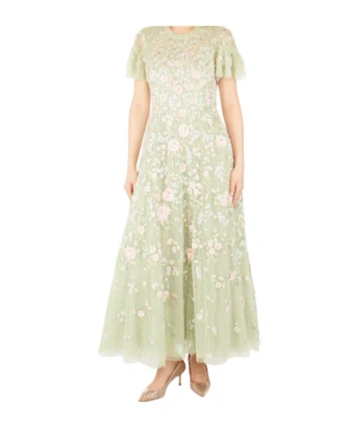 Needle & Thread Tulle Dress With Floral Embroidery In Green