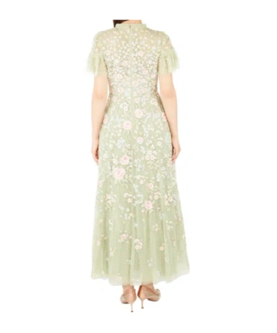 Needle & Thread Tulle Dress With Floral Embroidery In Green