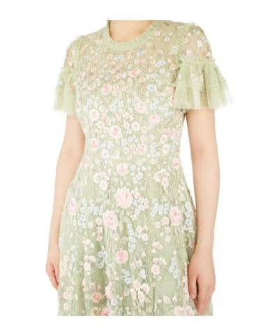 Needle & Thread Tulle Dress With Floral Embroidery In Green
