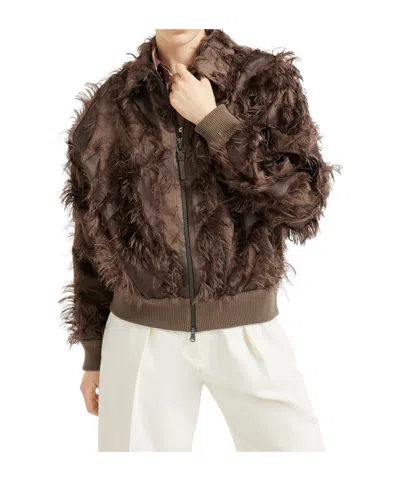 Brunello Cucinelli Dracaena Fil Coupé Bomber Jacket In Techno Cotton And Silk With Shiny Zipper Pull