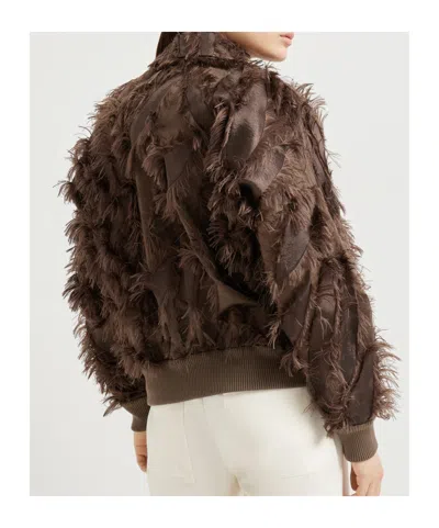 Brunello Cucinelli Dracaena Fil Coupé Bomber Jacket In Techno Cotton And Silk With Shiny Zipper Pull
