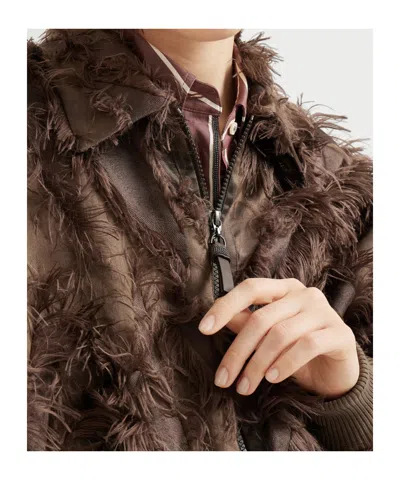 Brunello Cucinelli Dracaena Fil Coupé Bomber Jacket In Techno Cotton And Silk With Shiny Zipper Pull